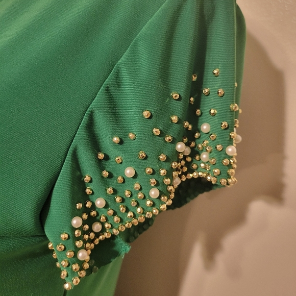 Nichole Miller Green Beaded Sleeve Women's Top Demure Business Classy Small - Picture 4 of 7